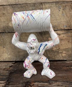 King Kong Gorilla Lifting a Barrel in White Splash Paint