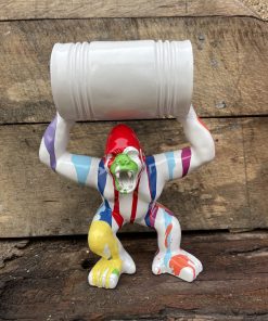 King Kong Gorilla Lifting a Barrel in White Splash Paint
