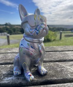 Small French Bulldog Wearing Glasses in Splash Paint Silver