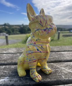 Small French Bulldog Wearing Glasses in Splash Paint Yellow