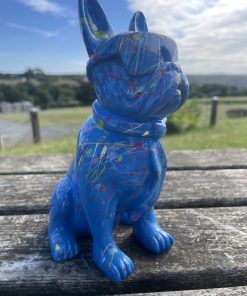 Small French Bulldog Wearing Glasses in Splash Paint Blue