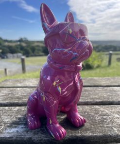 Small Sitting French Bulldog Wearing Glasses in Splash Paint Purple